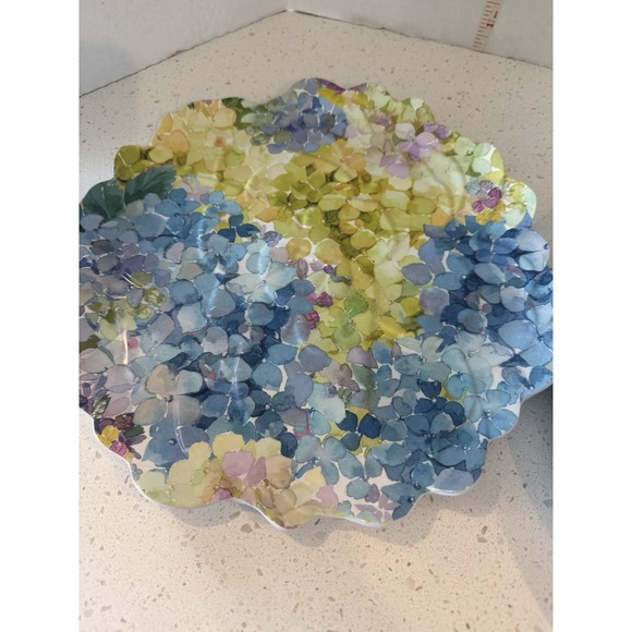 Shabby Chic‎ Blue Butterfly Hydrangea MELAMINE Plate Set Of 5 One Scalloped Edge - Picture 2 of 10